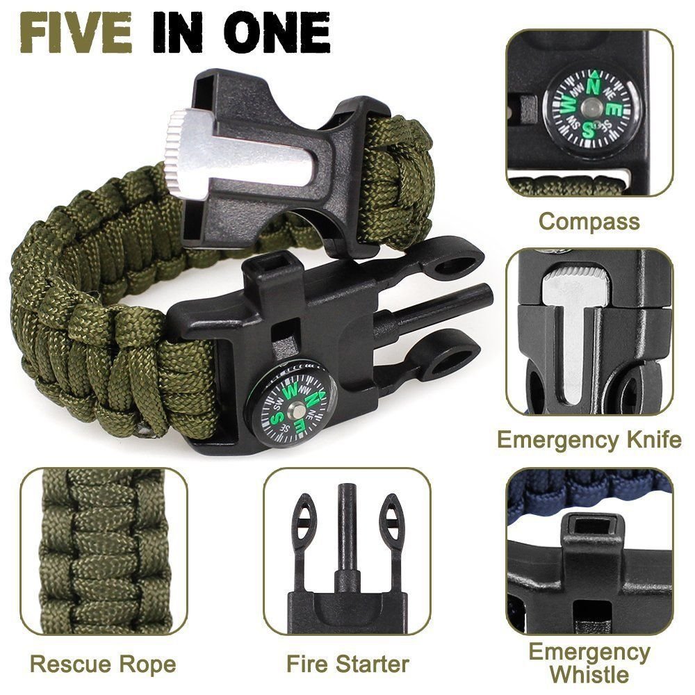 Paracord Compass Survival Bracelet 5-in-1 Tactical Emergency Kit - 3