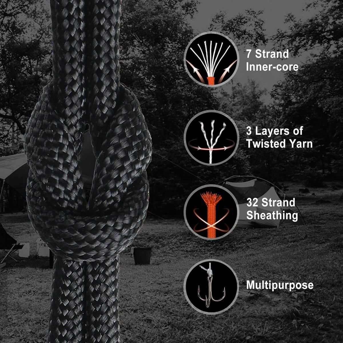 550 Paracord 5 Colors x 20ft - Type III Parachute Cord for Bracelet Making - 3