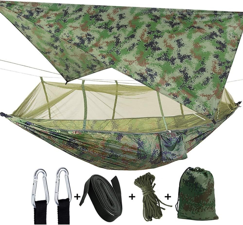 Double Camping Hammock with Mosquito Net & Tarp - Heavy Duty Parachute Nylon