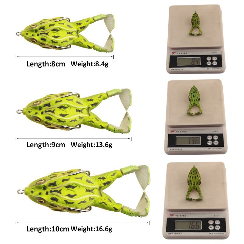 Lifelike Frog Soft Fish Lure 8cm-10cm 8.4-16.6g - Weedless Double Hook Topwater Bait for Bass & Blackfish - 3