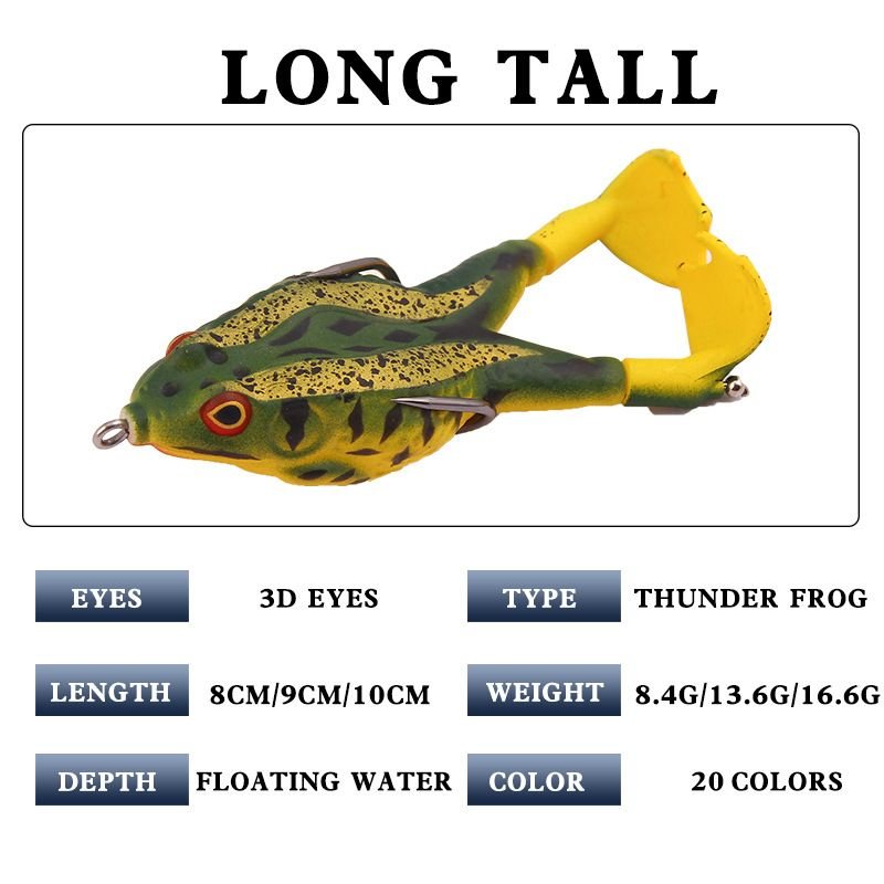 Lifelike Frog Soft Fish Lure 8cm-10cm 8.4-16.6g - Weedless Double Hook Topwater Bait for Bass & Blackfish - 4
