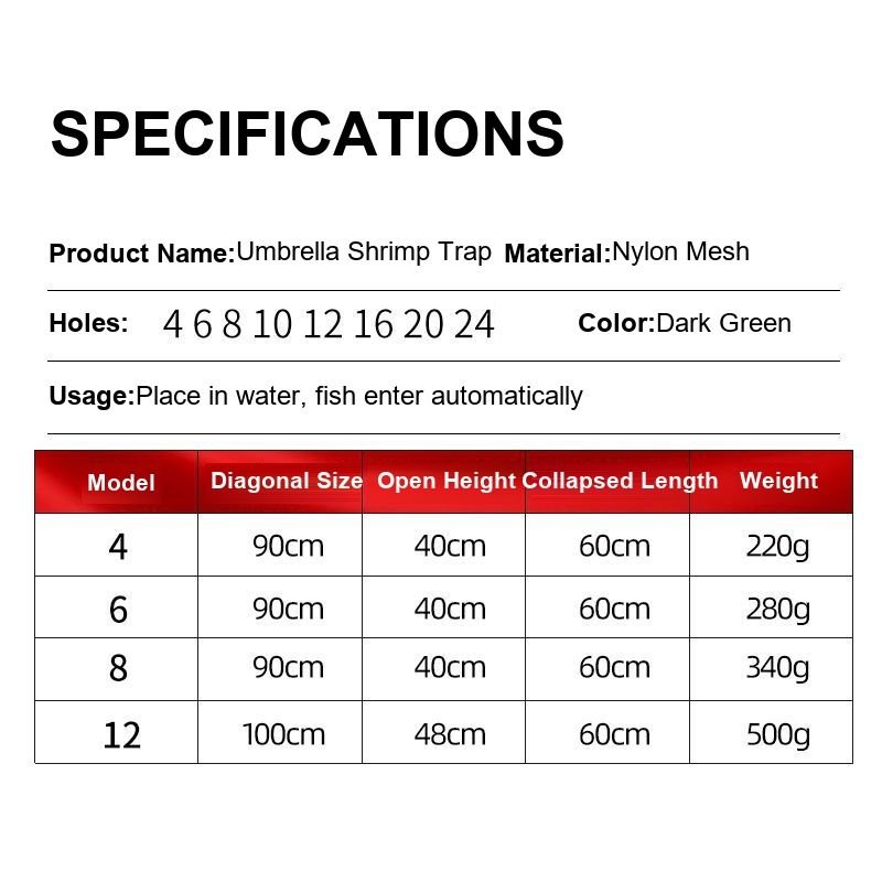 Folding Shrimp Trap Umbrella Net 90x40x60cm - Multi Entrance Crawfish Trap for River Lake & Sea - 3