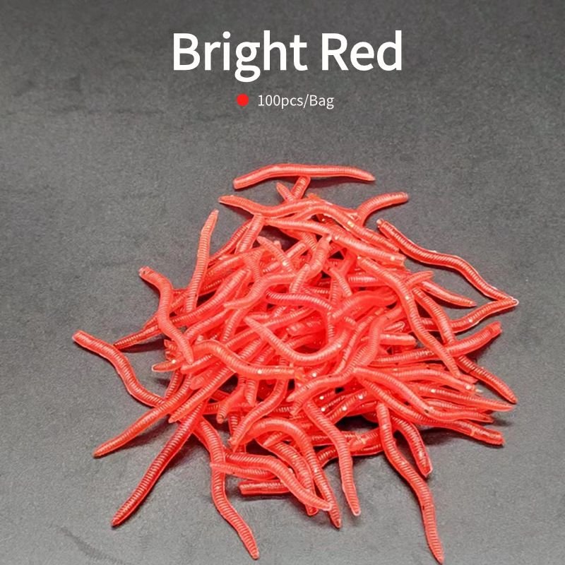 Simulation Earthworm Soft Fishing Lures 100PCS - 1.37in Bionic Worm Baits - 7