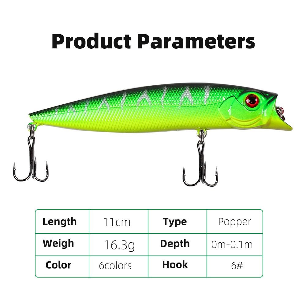 Topwater Popper Fishing Lure 11cm 16g - Hard Bait Swimbait with Treble Hook - 3