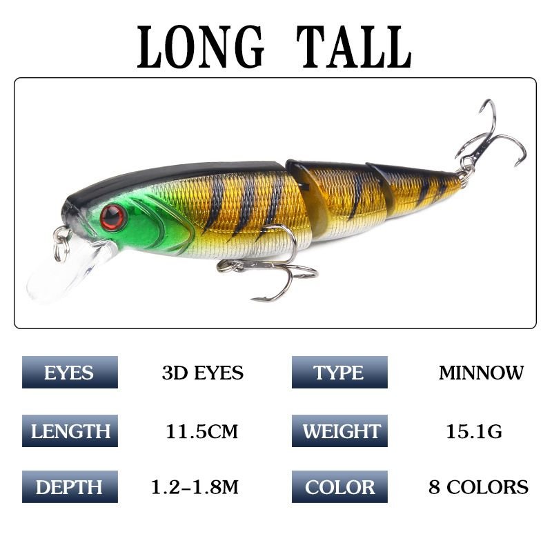 Multi-Jointed Minnow Hard Lure 11.5cm - Lifelike Swimbait Crankbait for Bass Pike - 3