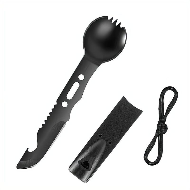 Camping Spork 7 in 1 - Stainless Steel Spork with Knife, Bottle Opener & Whistle