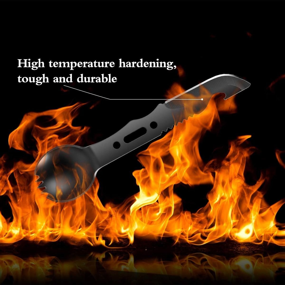 Camping Spork 7 in 1 - Stainless Steel Spork with Knife, Bottle Opener & Whistle - 4
