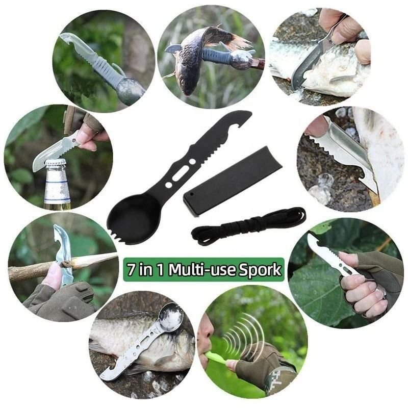Camping Spork 7 in 1 - Stainless Steel Spork with Knife, Bottle Opener & Whistle - 5
