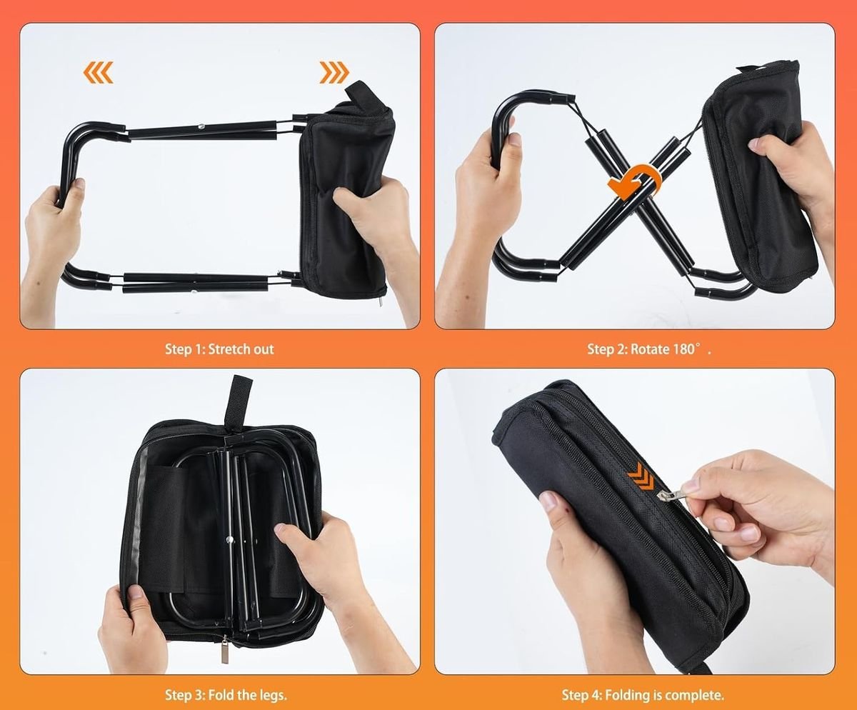 Folding Camping Stool 12in with Carry Bag - Portable Stool Load 120kg - 4