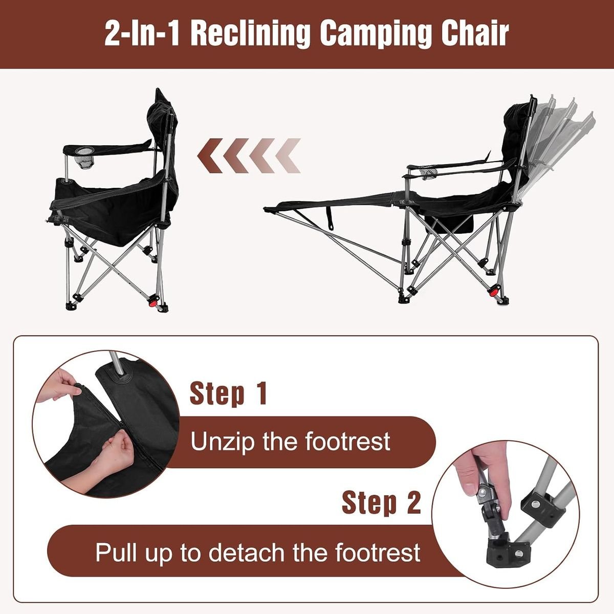Reclining Camping Chair with Footrest - Zero Gravity Folding Lounge Chair 130kg - 2